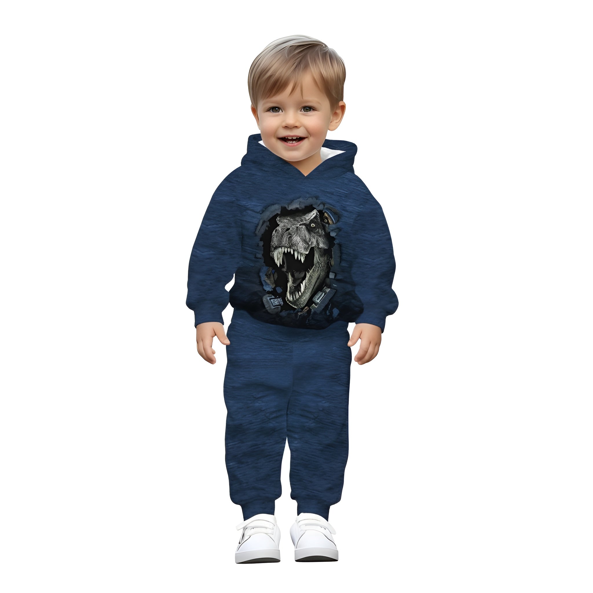Baby Boy Hooded Sweatshirt And Sportswear Set With Bold Dinosaur Print