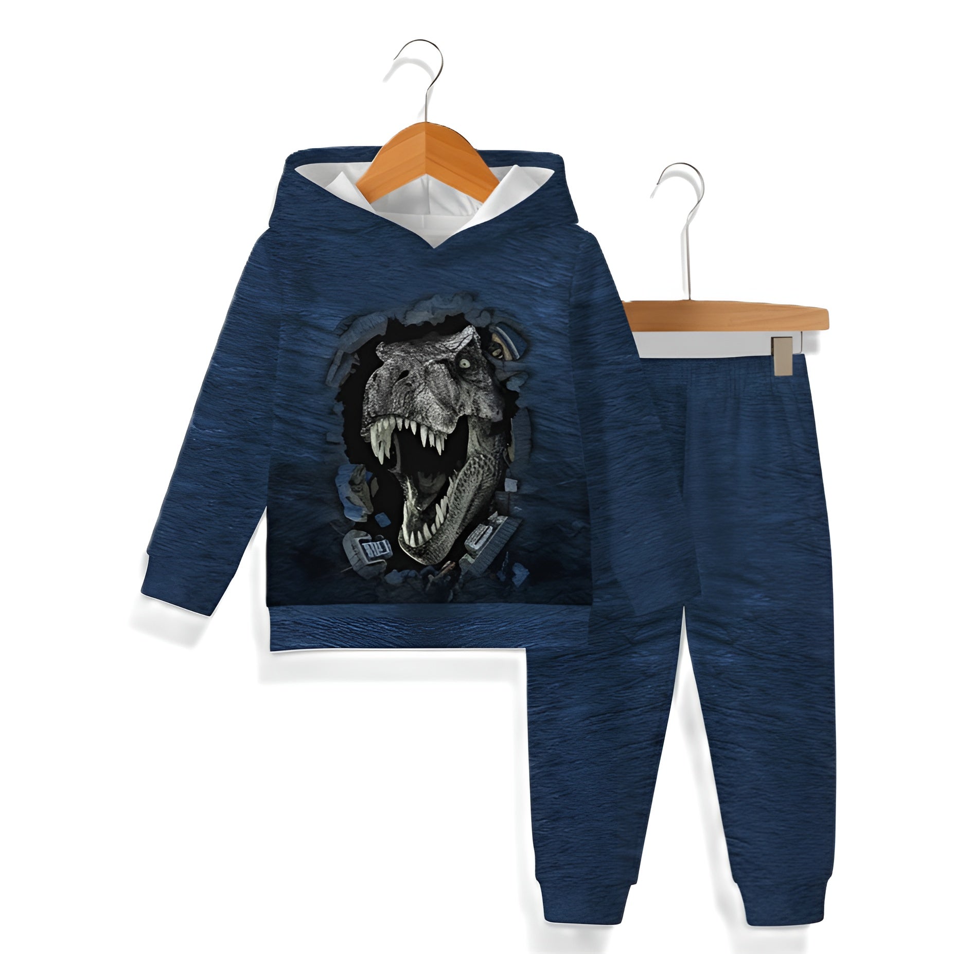 Baby Boy Hooded Sweatshirt And Sportswear Set With Bold Dinosaur Print