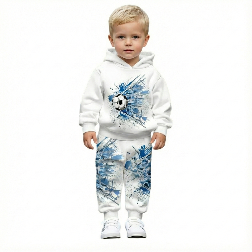 Boys Hooded Sweatshirt Set With Football Goal Print