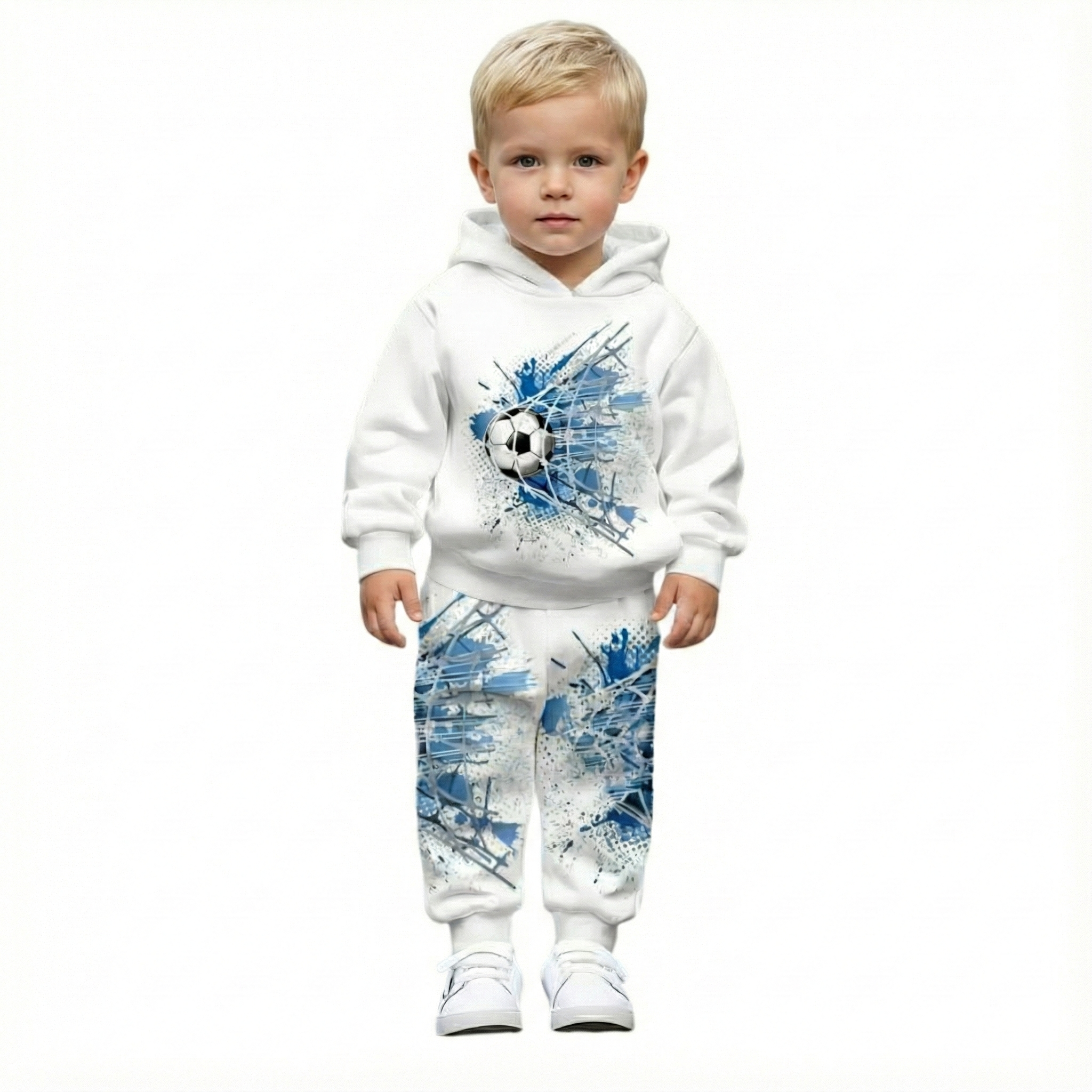 Boys Hooded Sweatshirt Set With Football Goal Print