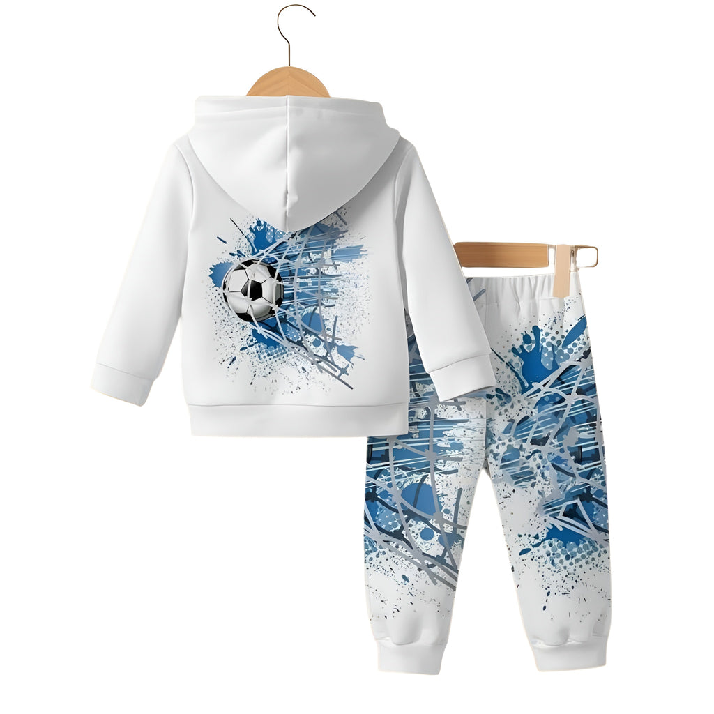 Boys Hooded Sweatshirt Set With Football Goal Print