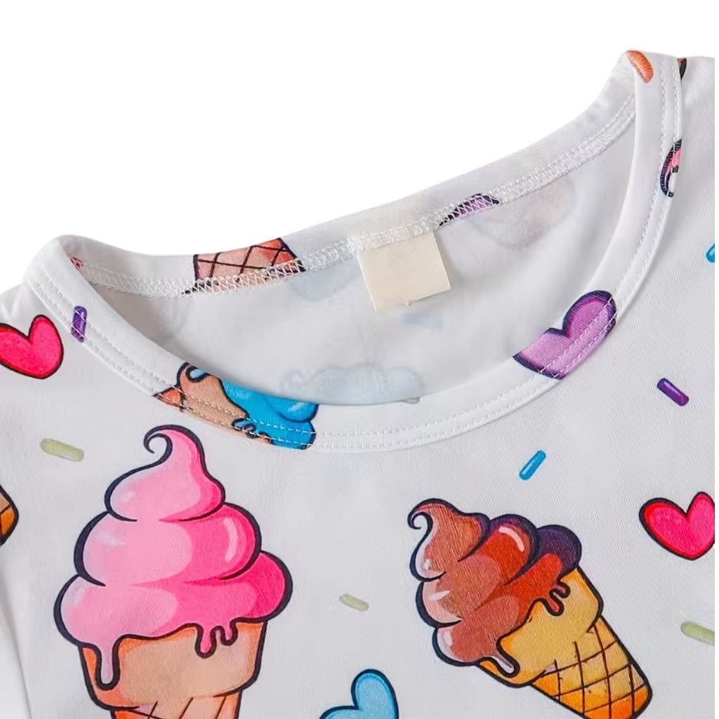 Girls Ice Cream Print Short Pajama Set