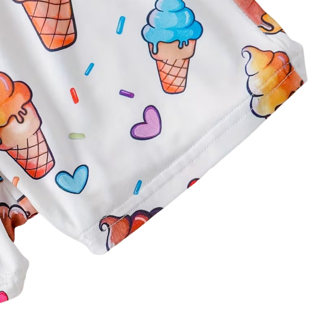 Girls Ice Cream Print Short Pajama Set