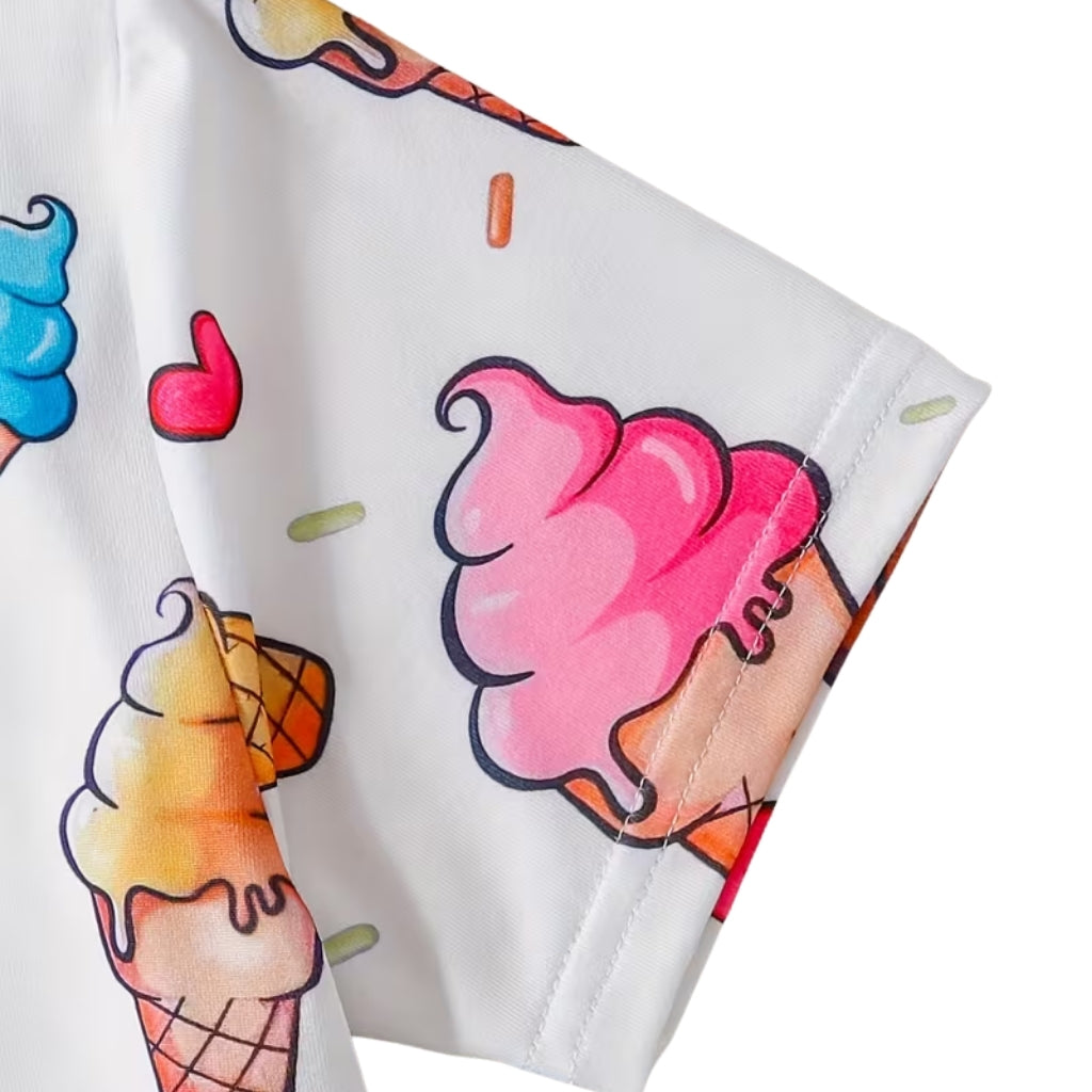 Girls Ice Cream Print Short Pajama Set