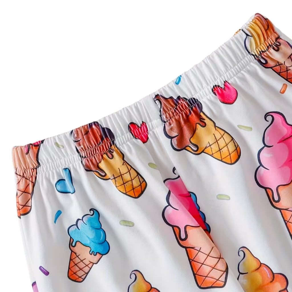 Girls Ice Cream Print Short Pajama Set