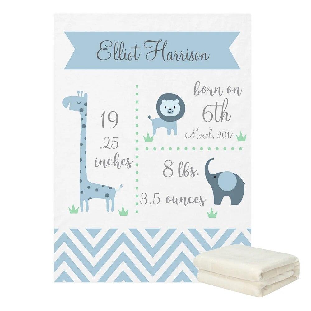 Jungle Animals Blanket Personalized Safari Baby Announcement Gift