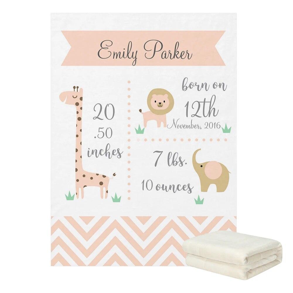 Jungle Animals Blanket Personalized Safari Baby Announcement Gift