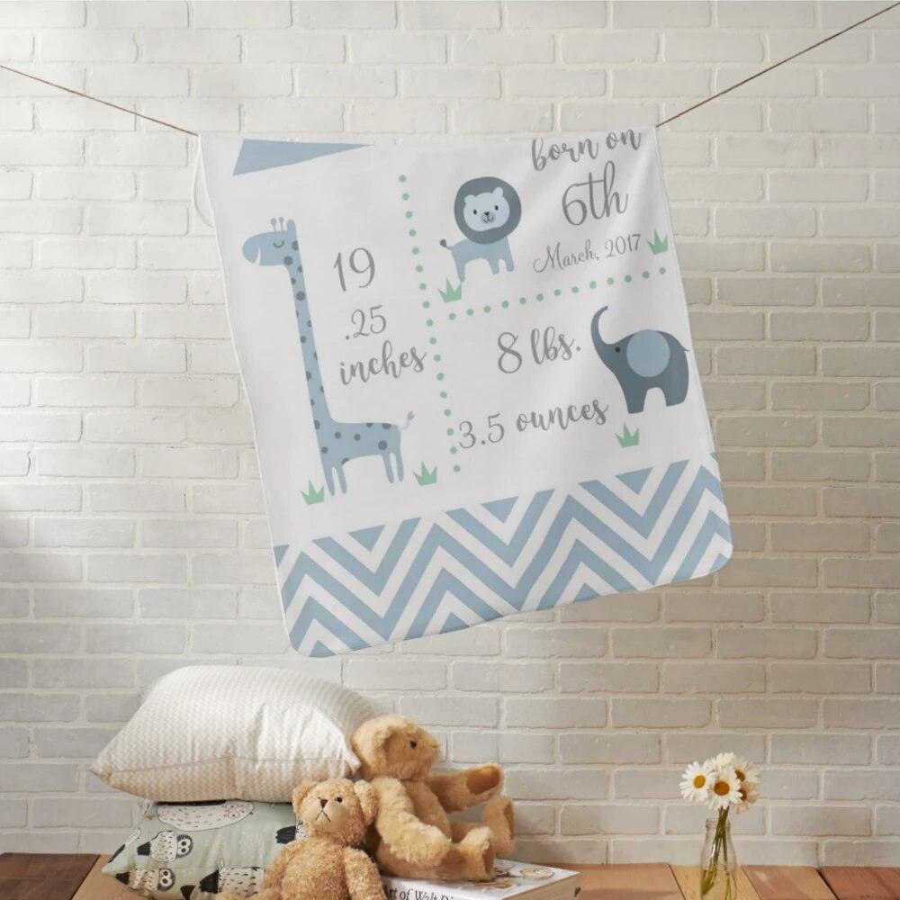 Jungle Animals Blanket Personalized Safari Baby Announcement Gift