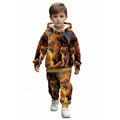 Boys And Girls Lion Family Print Hoodie And Jogger Pants Set With Fleece