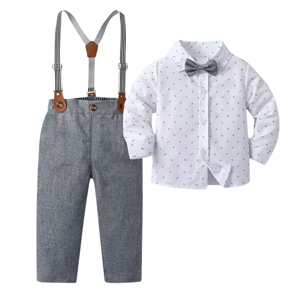 Baby Boys 2 Piece Of Long Sleeve Printed Shirt And Suspender Pants Set