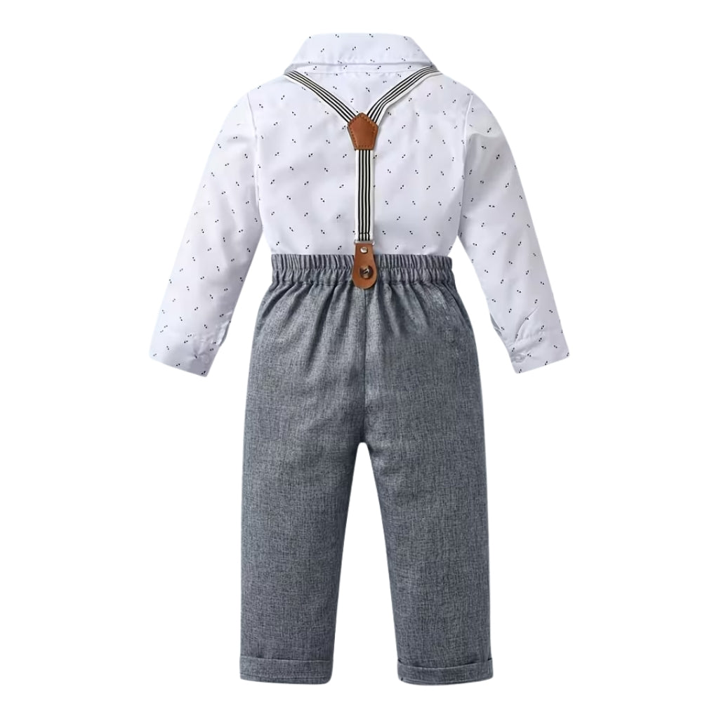 Baby Boys 2 Piece Of Long Sleeve Printed Shirt And Suspender Pants Set