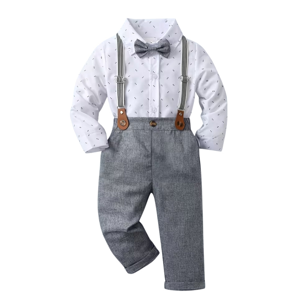 Baby Boys 2 Piece Of Long Sleeve Printed Shirt And Suspender Pants Set
