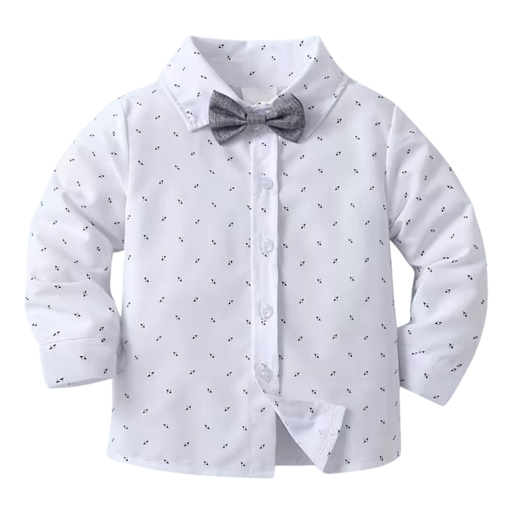 Baby Boys 2 Piece Of Long Sleeve Printed Shirt And Suspender Pants Set