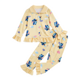 Girls Stitch Printed Long Sleeve Pajama Set With Ruffle Hem
