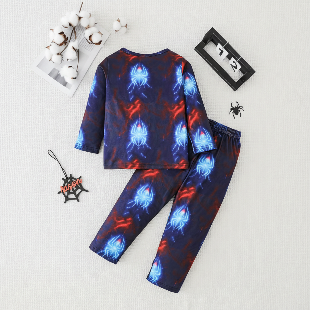Boys Long Sleeve Pajama Set With Spider Print