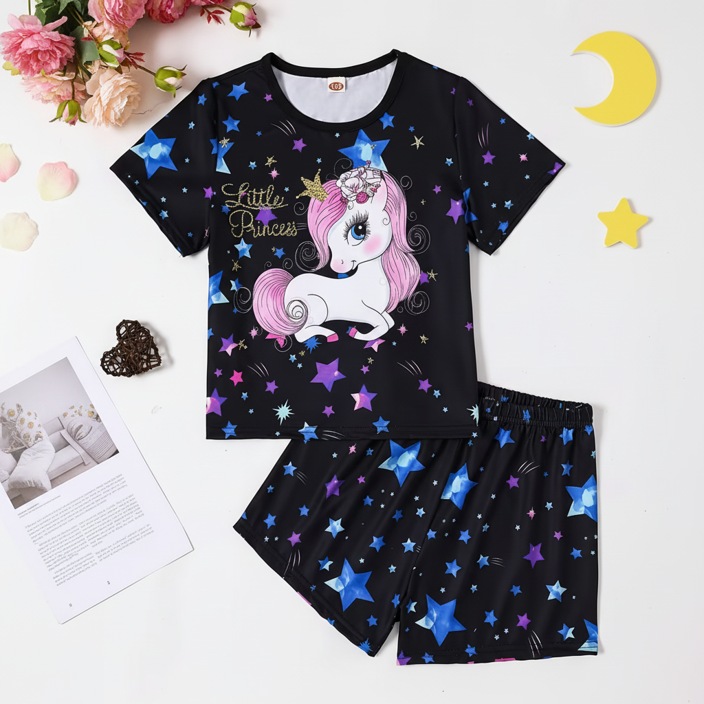 Girls Luminous Unicorn With Sparkling Stars Pajama Set