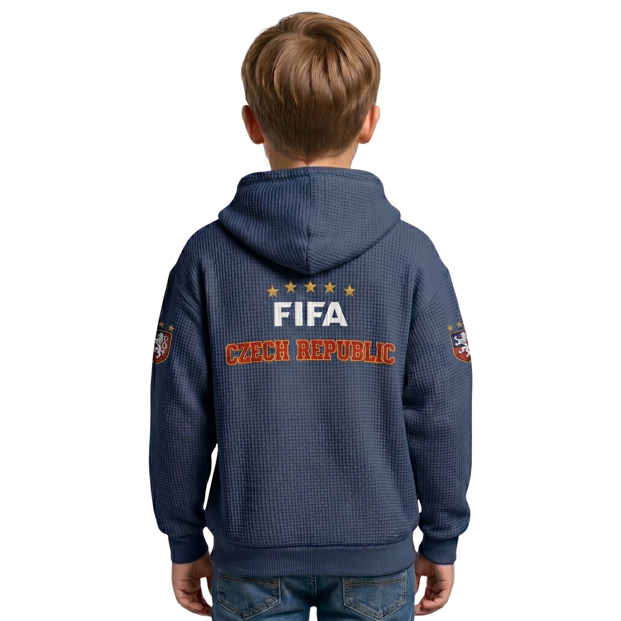 FIFA 2026 Czech Republic Printed Waffle Quarter Zip Kids Football Fan Hoodie