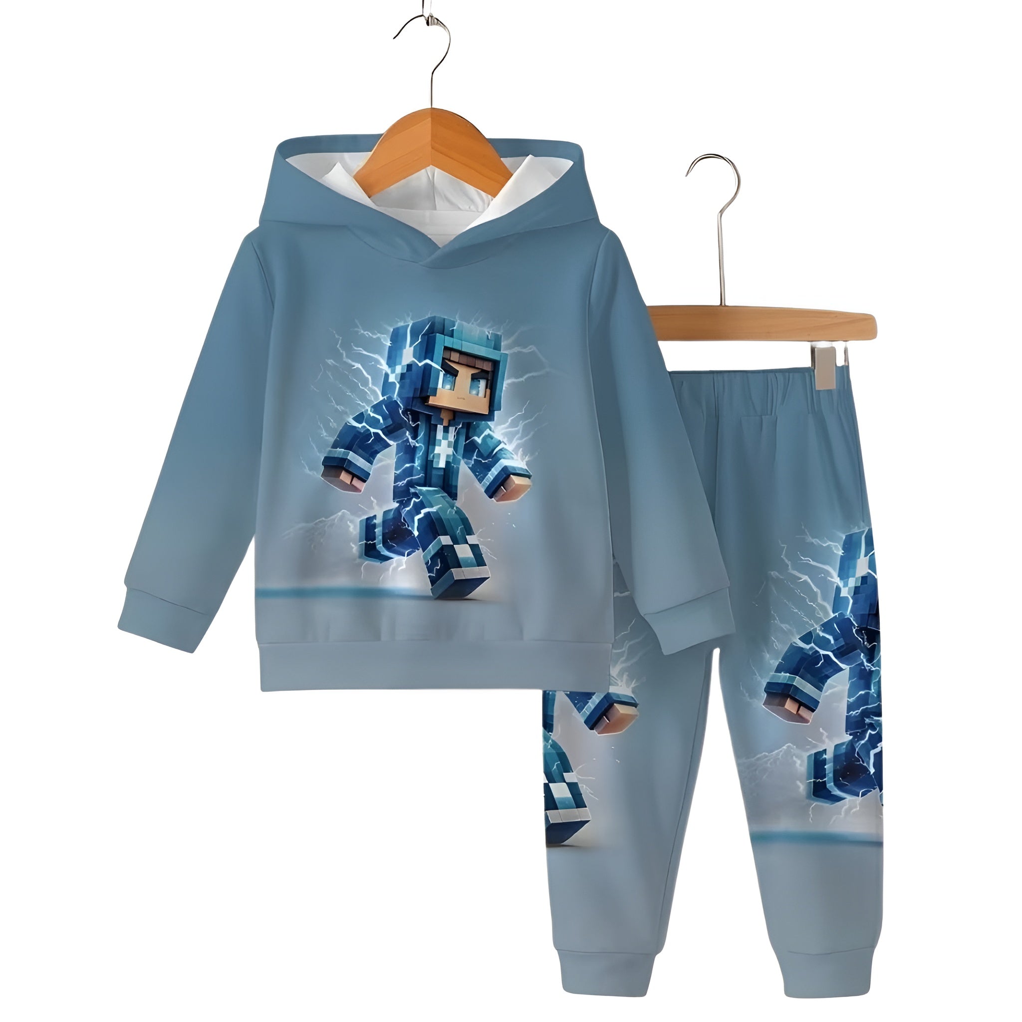 Kids Minecraft Inspired Graphics Hoodie And Jogger Set