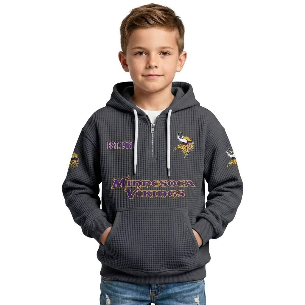 Minnesota Vikings Football Team Kids Themed Hoodie With Quarter Zip