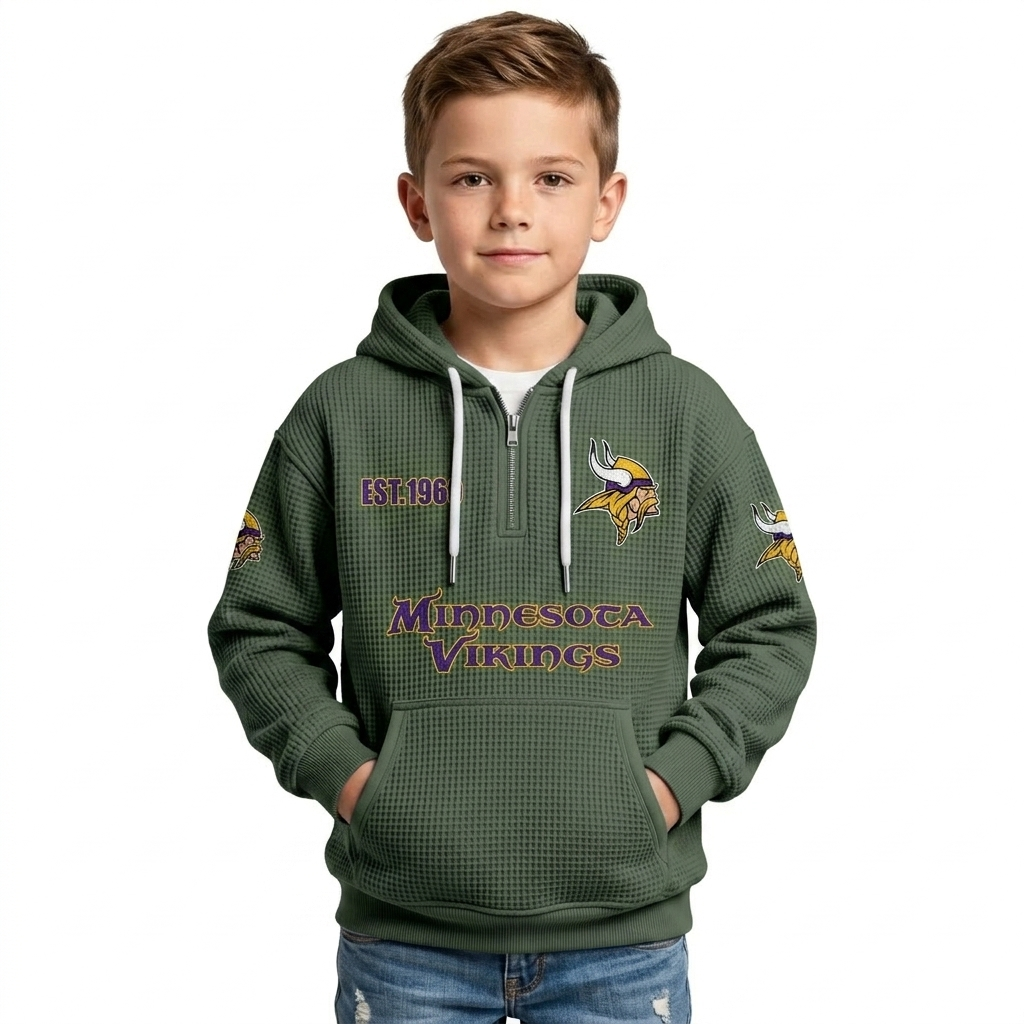 Minnesota Vikings Football Team Kids Themed Hoodie With Quarter Zip
