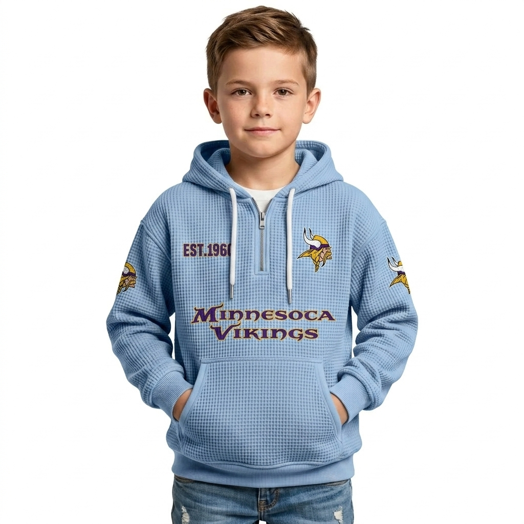 Minnesota Vikings Football Team Kids Themed Hoodie With Quarter Zip
