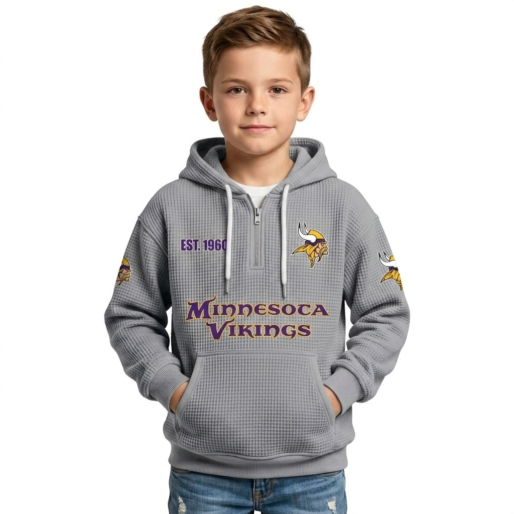 Minnesota Vikings Football Team Kids Themed Hoodie With Quarter Zip
