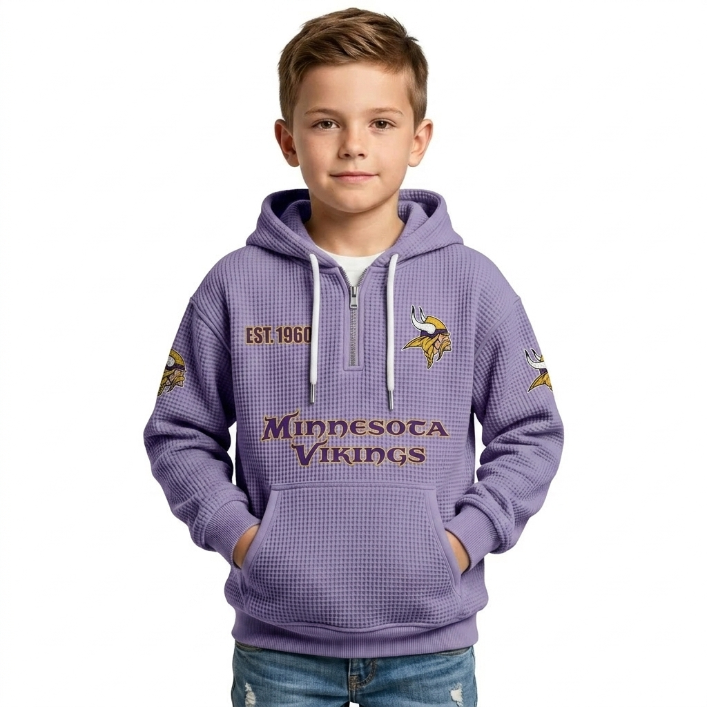 Minnesota Vikings Football Team Kids Themed Hoodie With Quarter Zip