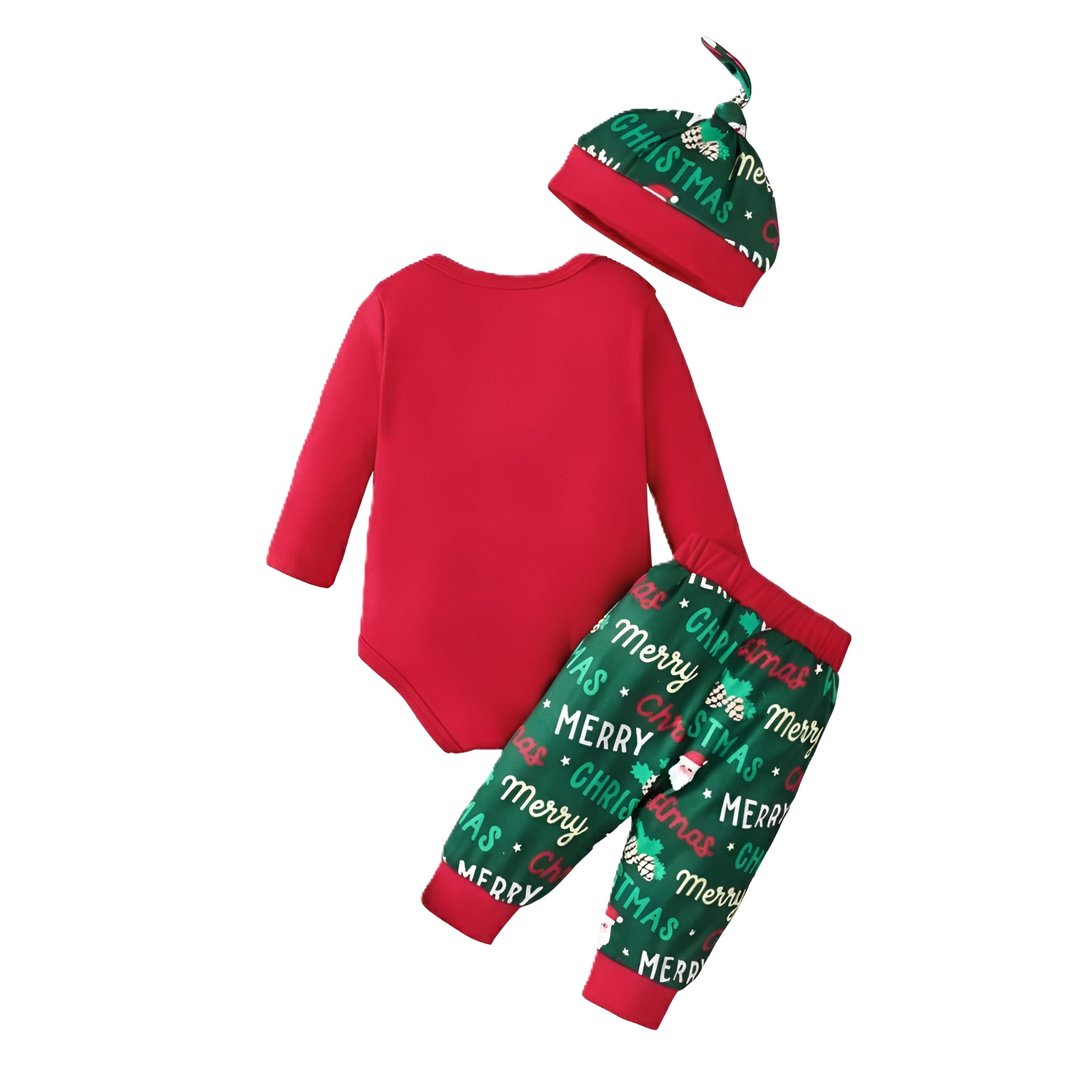 Infant My First Christmas Santa Print Top Pants and Hat 3 Piece Set