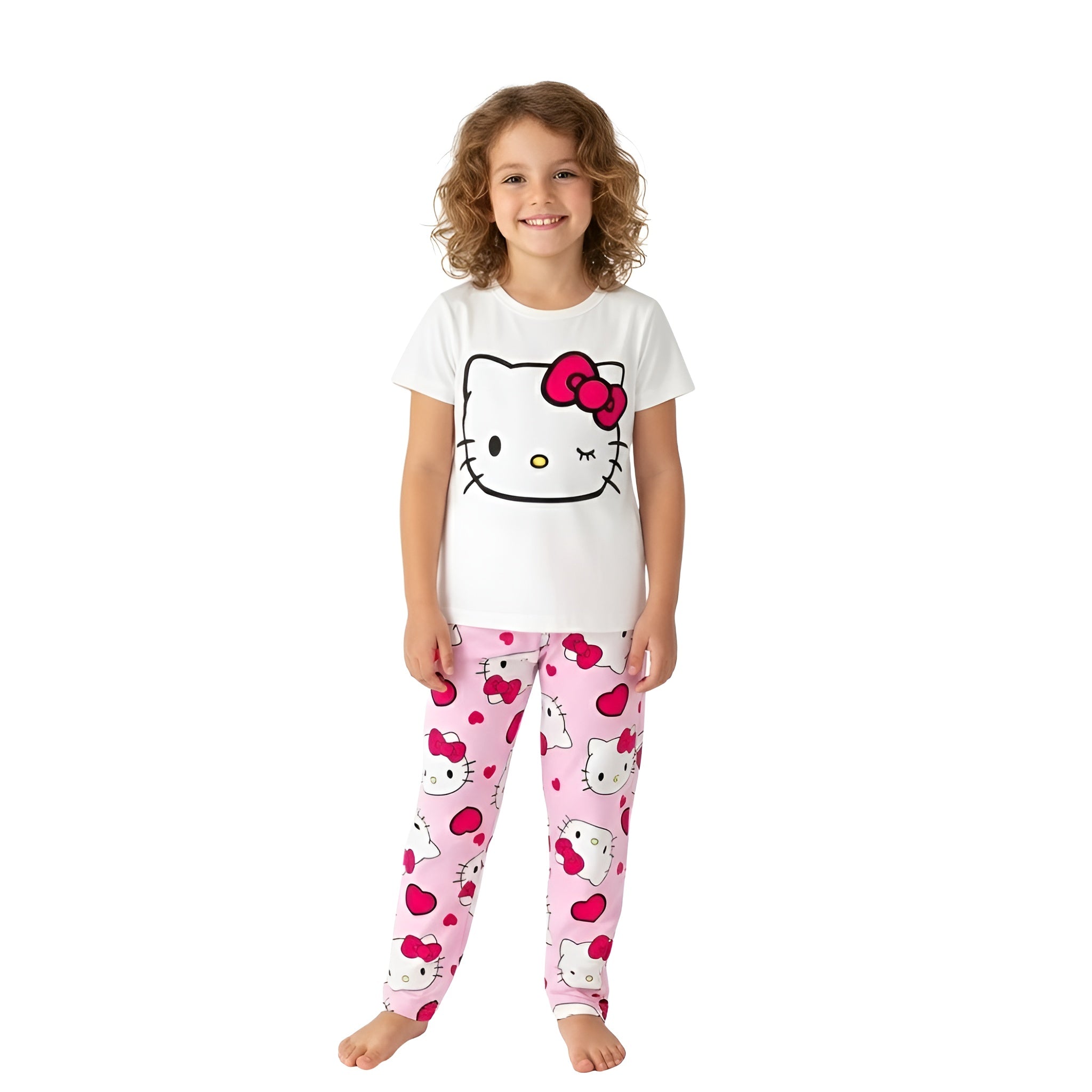 Girls Pajama Set With Kitty Design