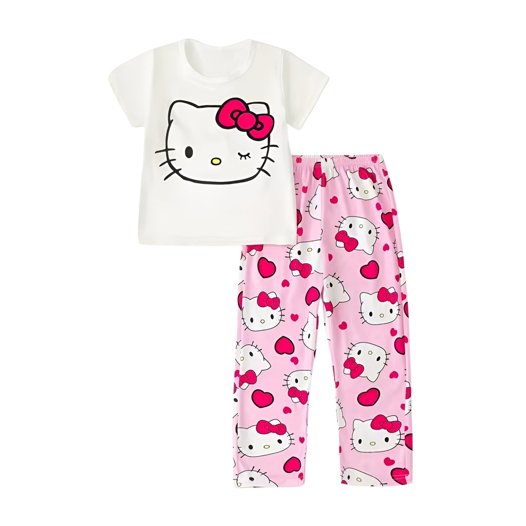 Girls Pajama Set With Kitty Design