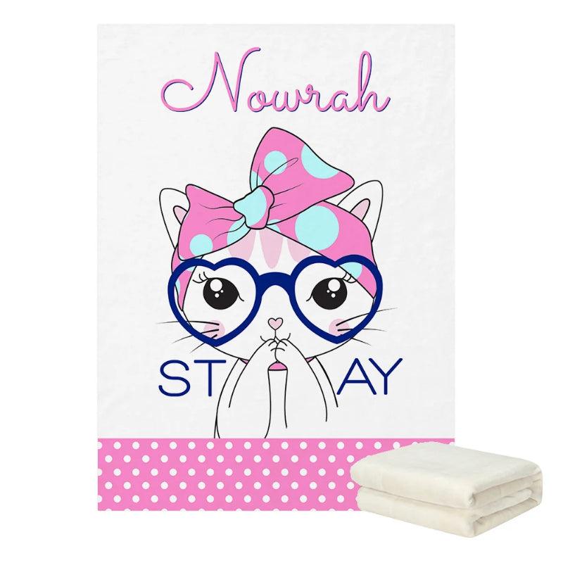 Cat Fleece Blanket Personalized Coral Throw for Pampered Pets