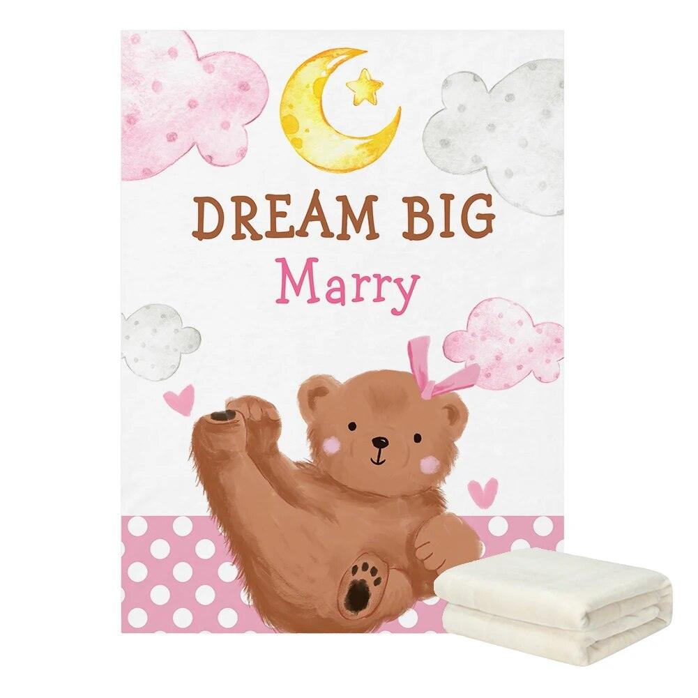 Personalized Bear Name Blanket Soft, Custom Baby Gift