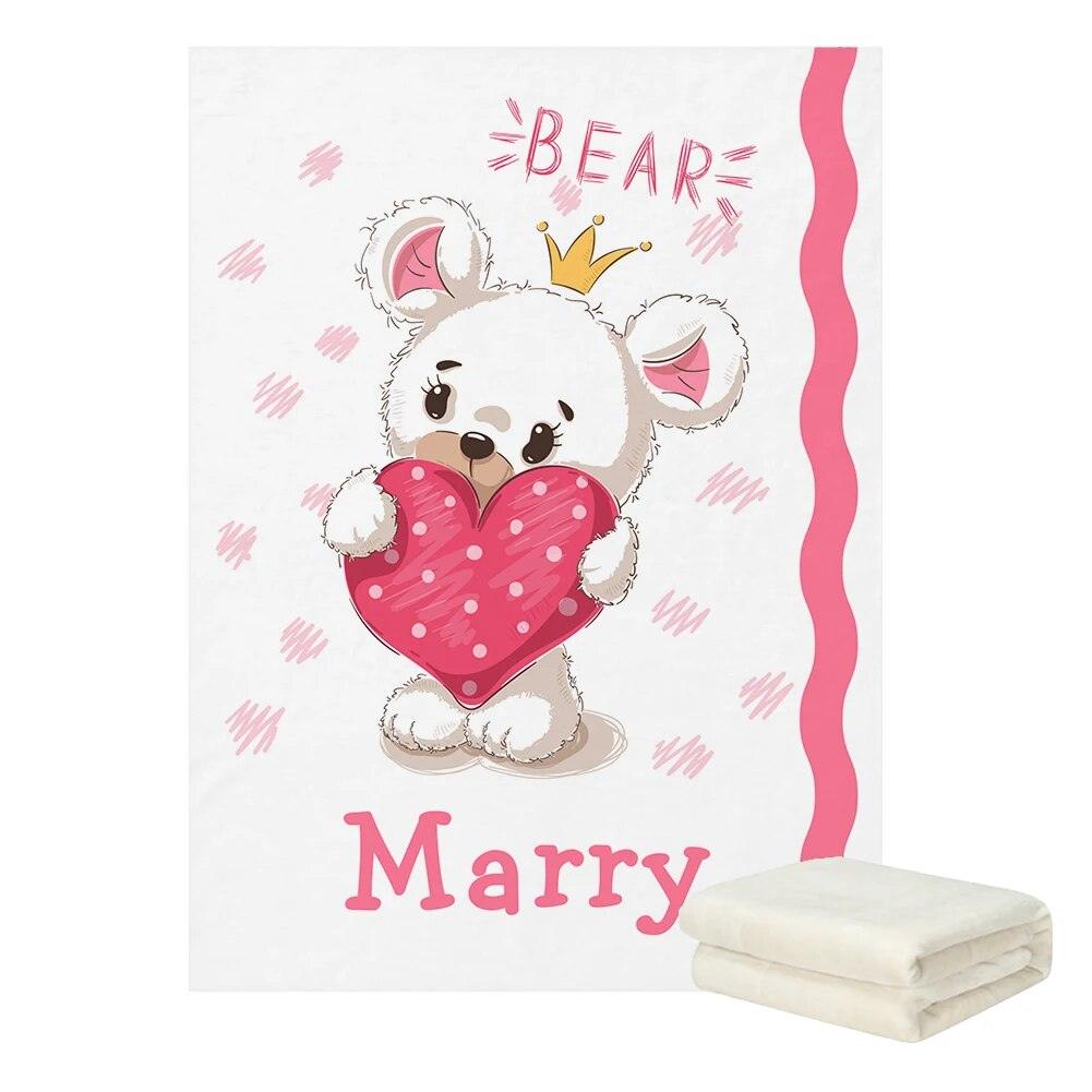 Personalized Bear Name Blanket Soft, Custom Baby Gift
