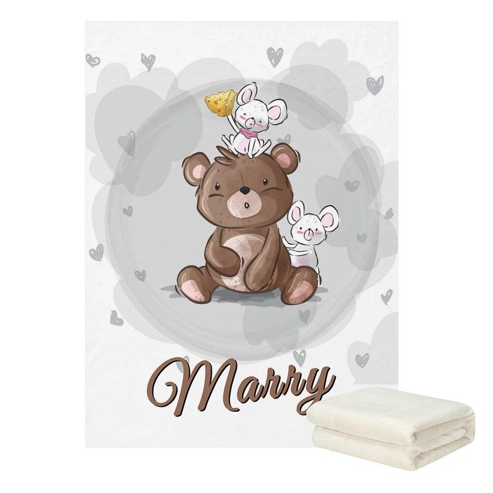 Personalized Bear Name Blanket Soft, Custom Baby Gift