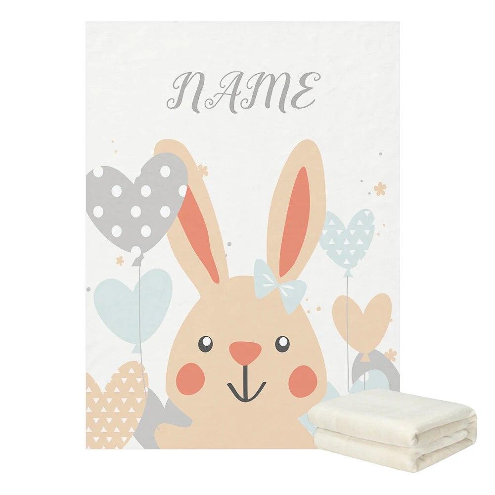 Rabbit Baby Blanket Personalized Bunny and Balloon Fleece Throw