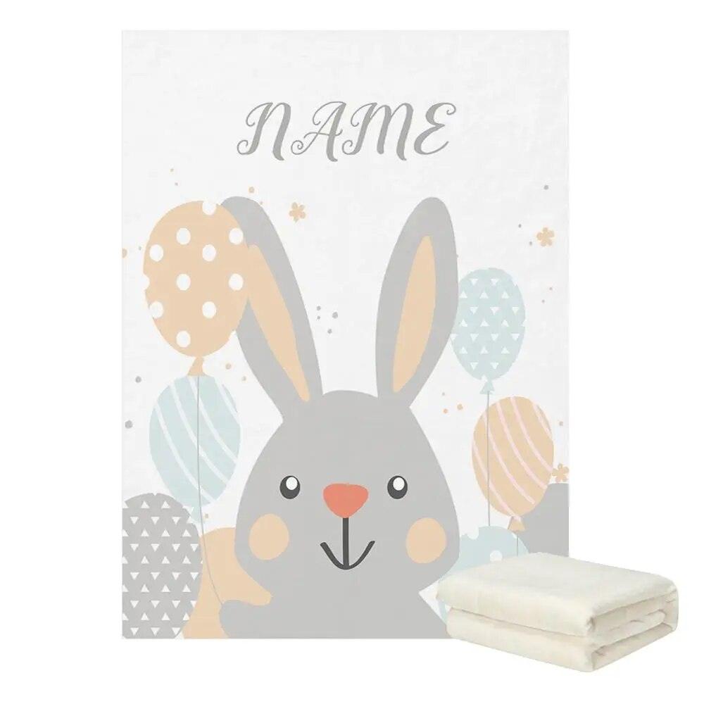 Rabbit Baby Blanket Personalized Bunny and Balloon Fleece Throw