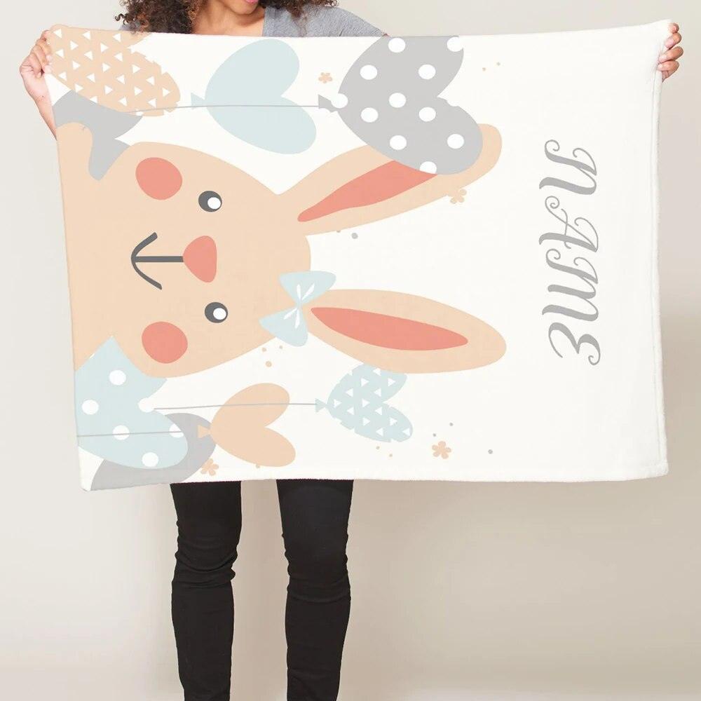 Rabbit Baby Blanket Personalized Bunny and Balloon Fleece Throw
