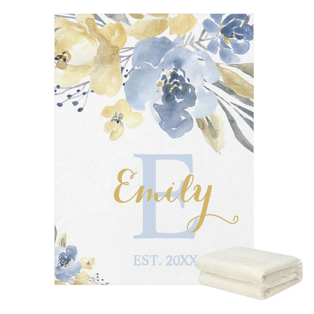 Watercolor Floral Blanket Personalized Soft Baby Name Throw