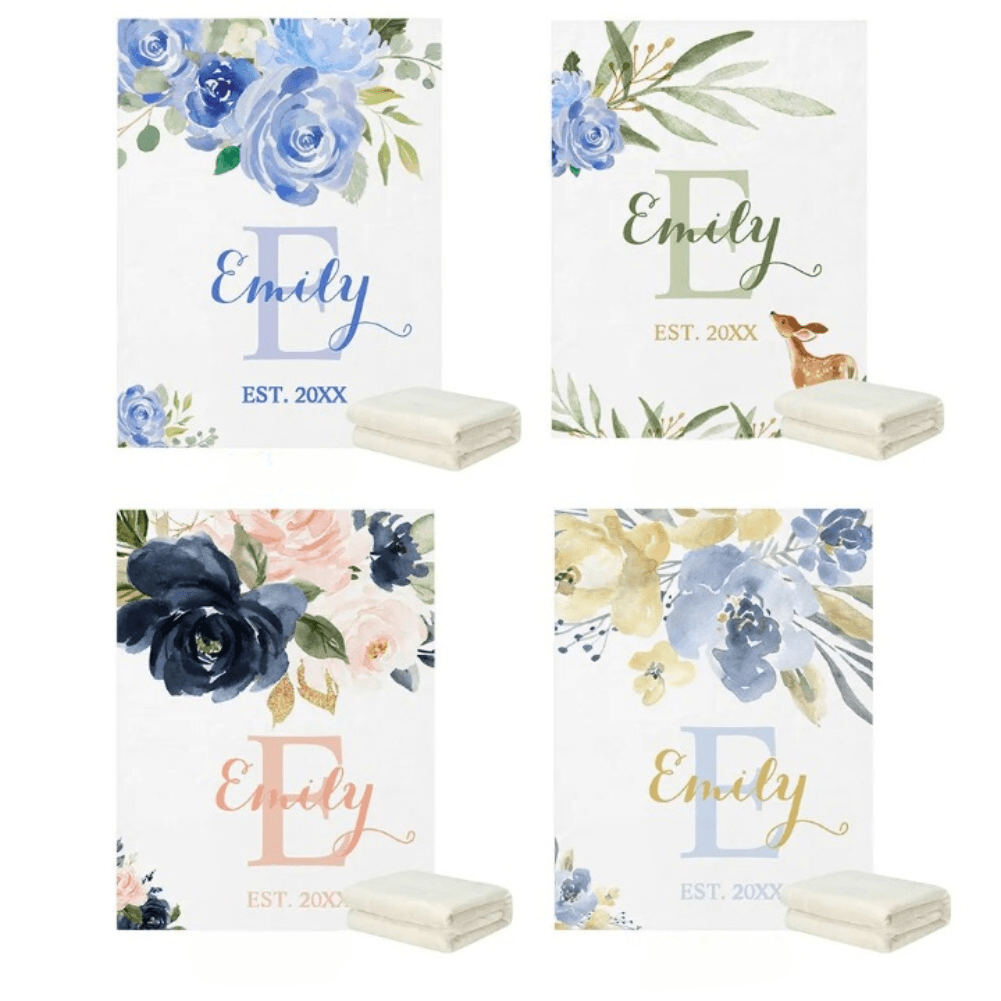 Watercolor Floral Blanket Personalized Soft Baby Name Throw