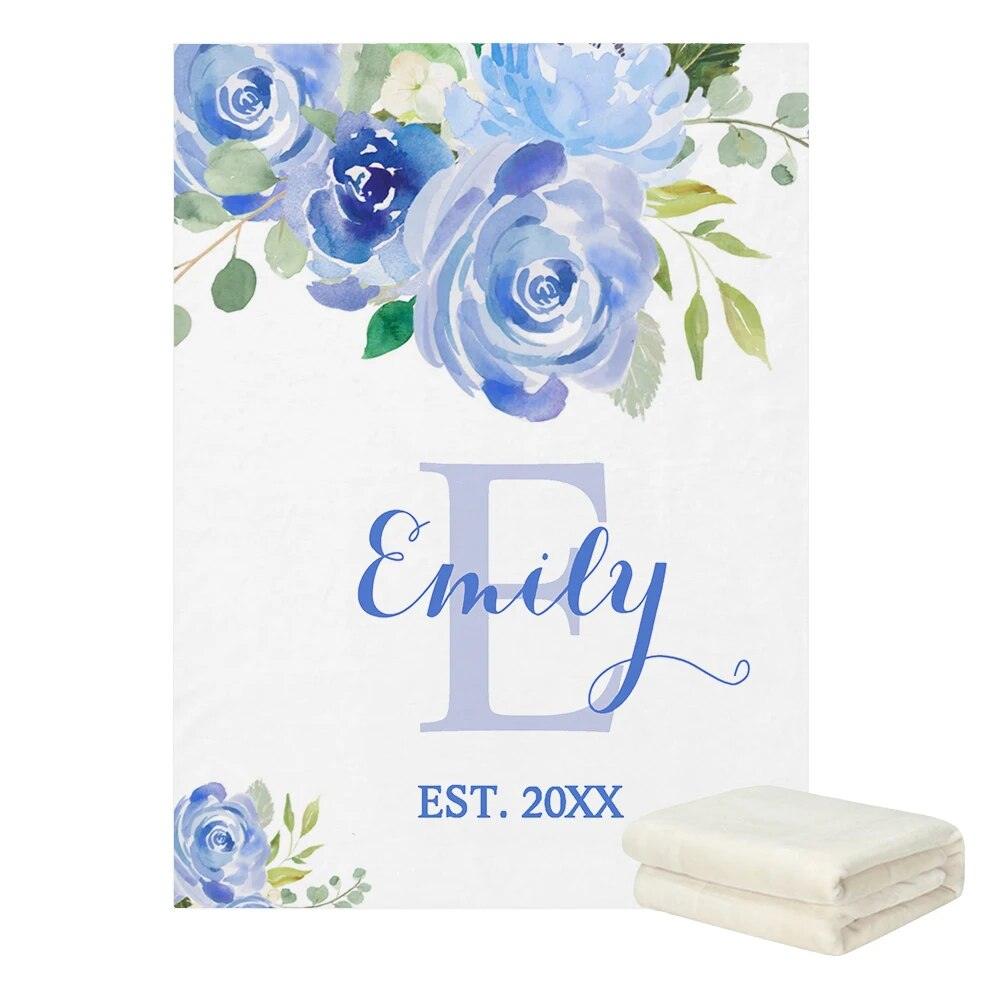 Watercolor Floral Blanket Personalized Soft Baby Name Throw