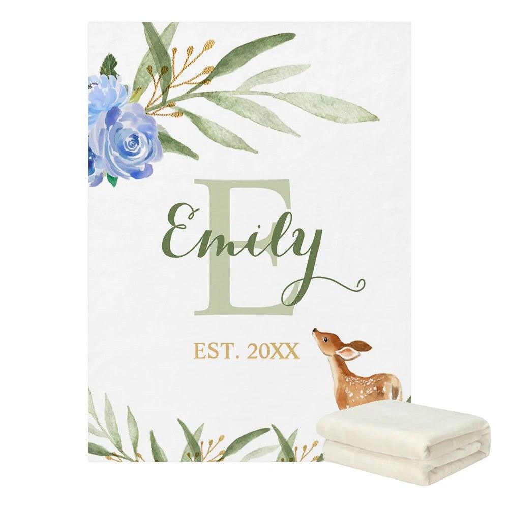 Watercolor Floral Blanket Personalized Soft Baby Name Throw