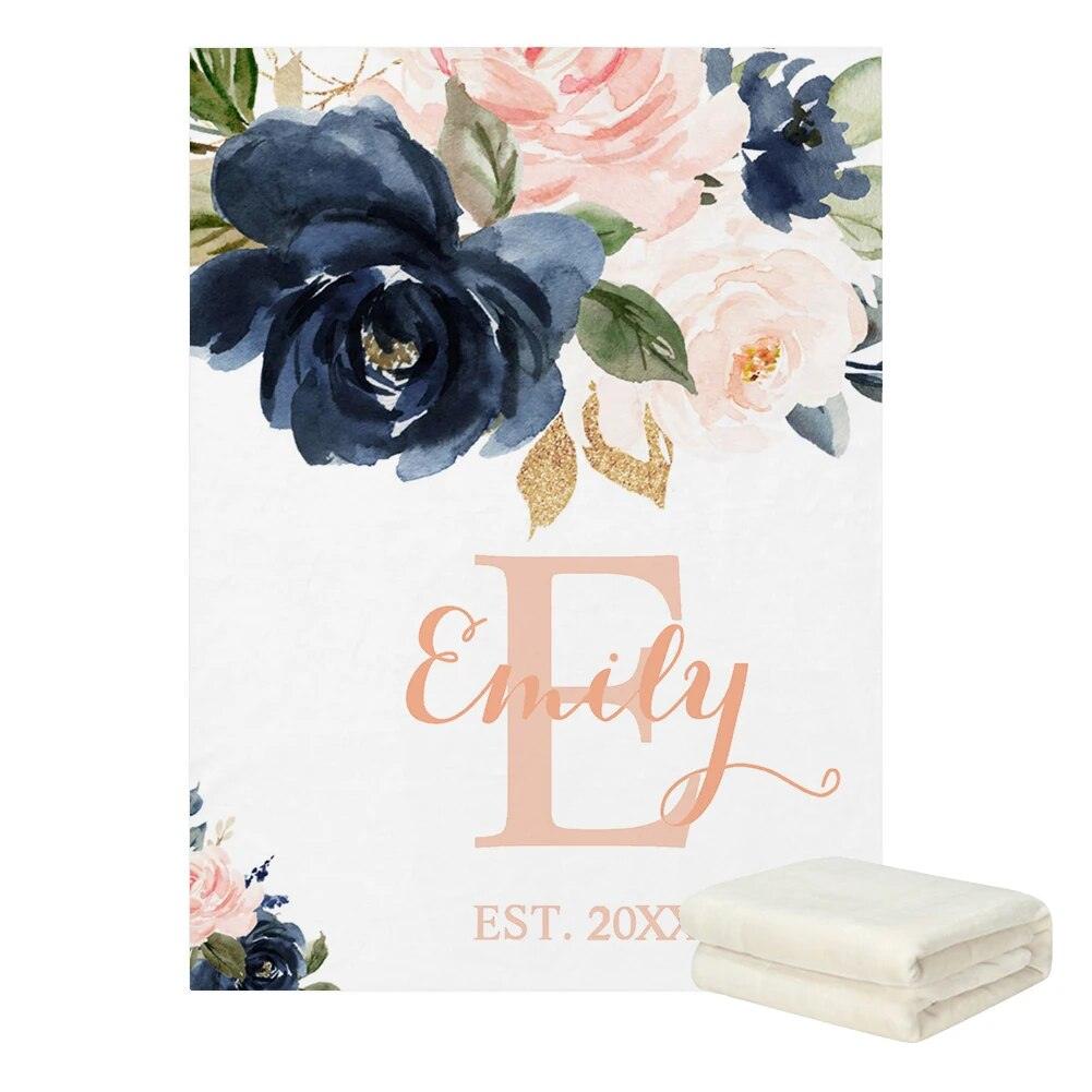 Watercolor Floral Blanket Personalized Soft Baby Name Throw