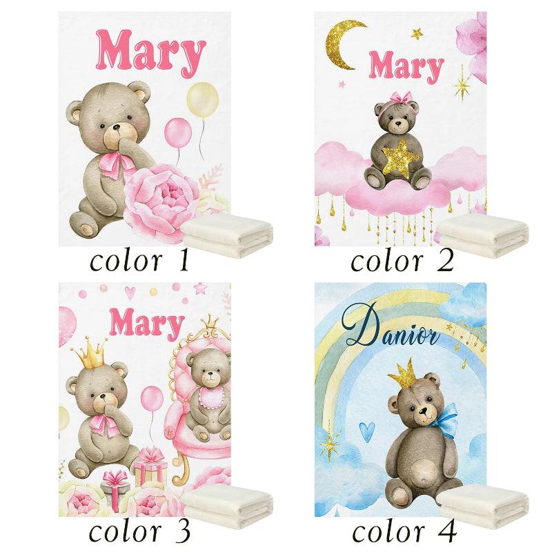 Personalized Teddy Bear Blanket Soft Fleece Custom Name Gift