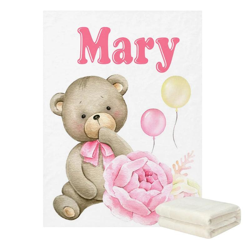 Personalized Teddy Bear Blanket Soft Fleece Custom Name Gift
