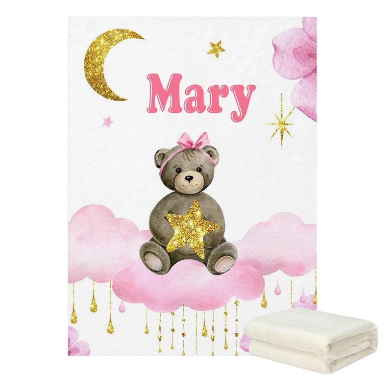 Personalized Teddy Bear Blanket Soft Fleece Custom Name Gift
