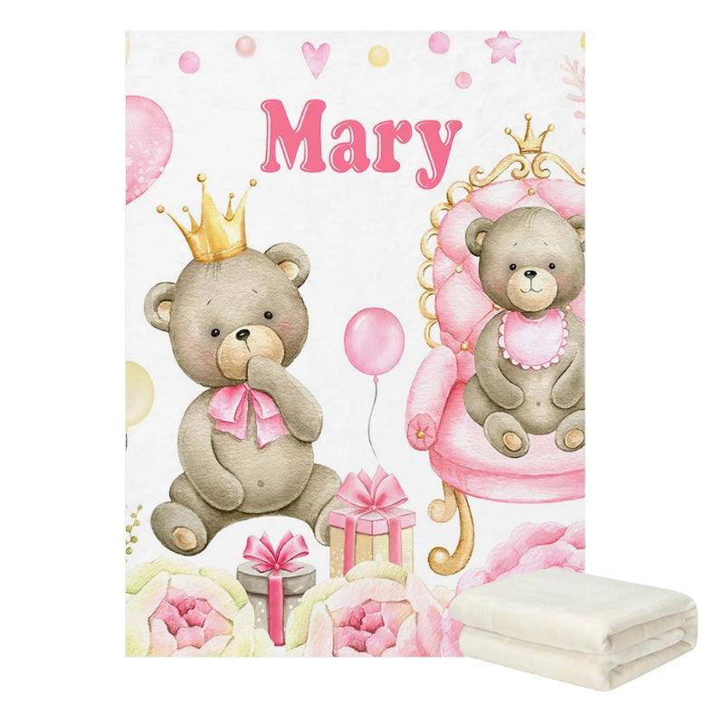 Personalized Teddy Bear Blanket Soft Fleece Custom Name Gift