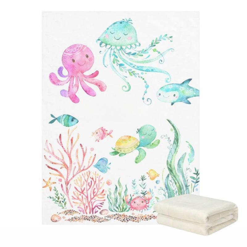 Kids Underwater Baby Blanket Personalized Sea Life Fleece