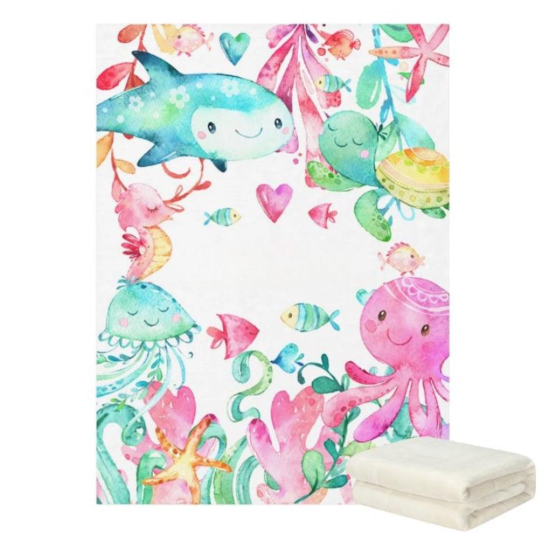 Kids Underwater Baby Blanket Personalized Sea Life Fleece