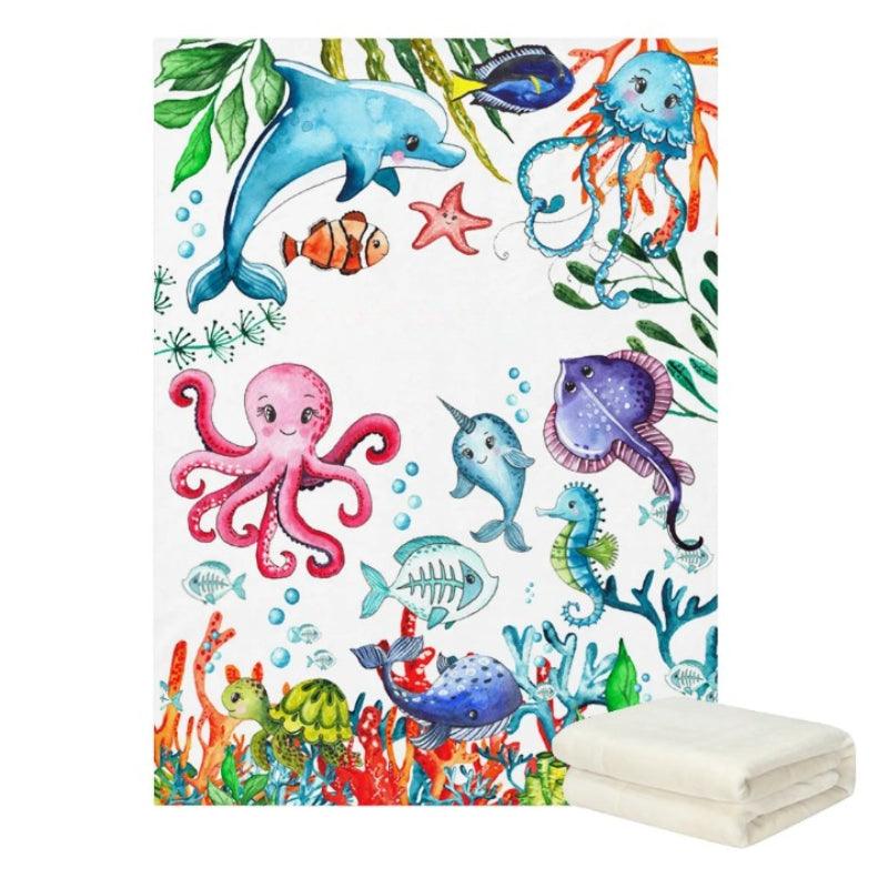 Kids Underwater Baby Blanket Personalized Sea Life Fleece