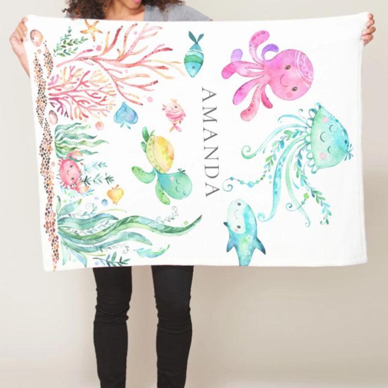 Kids Underwater Baby Blanket Personalized Sea Life Fleece